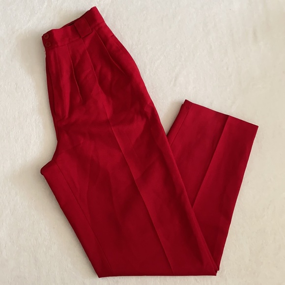 {VTG} Giorgio Sant' Angelo | 100% Pure Wool Pleated High Waisted Pants Red (6) - Picture 16 of 16